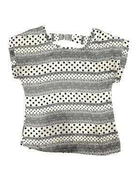 Rumors Polka Dot & Lace-Stripe Short Sleeve Women's Top Black/White sz S